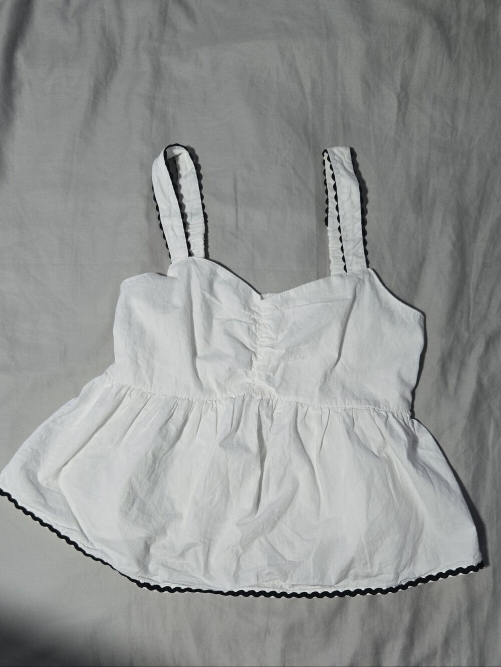 NWOT Japna Cotton Peplum Camisole Top with Black Scalloped Trim
